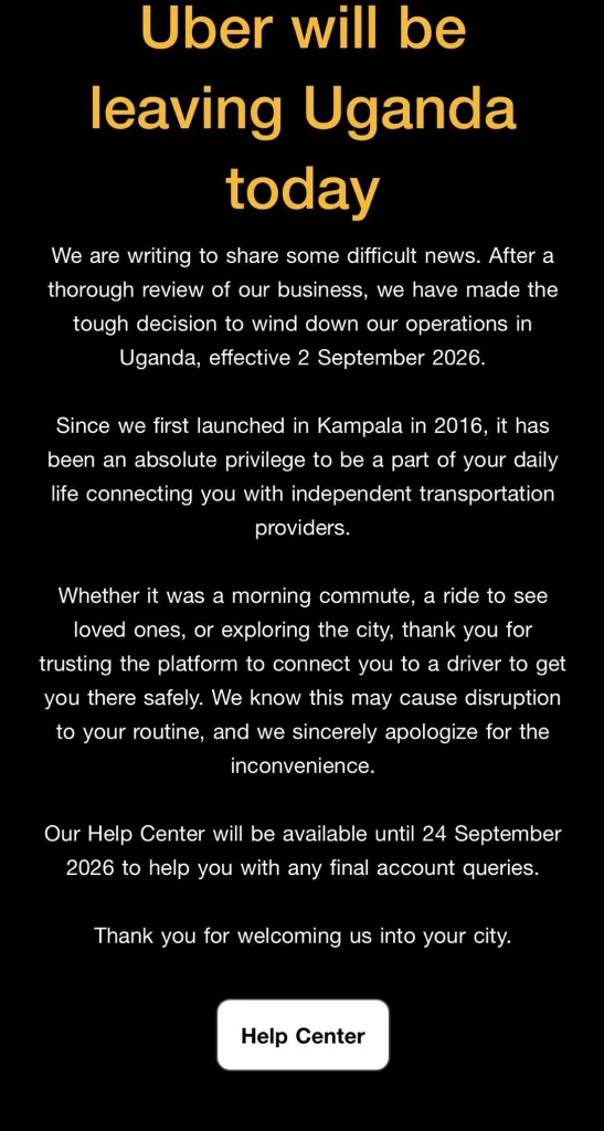 Uber Is Shutting Down Operations in Uganda